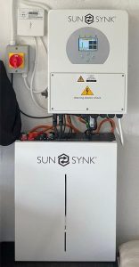 Sunsynk solar panels and battery storage system on a commercial property.